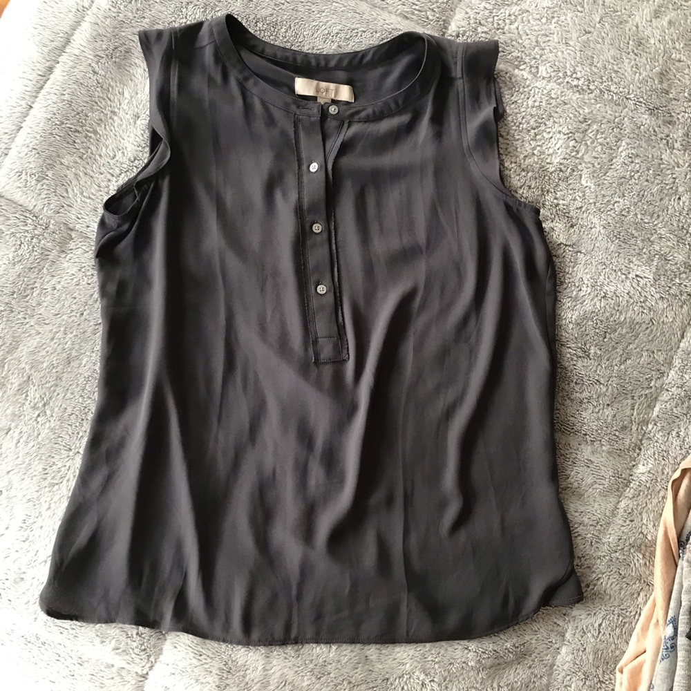 LOFT medium slate gray sleeveless blouse